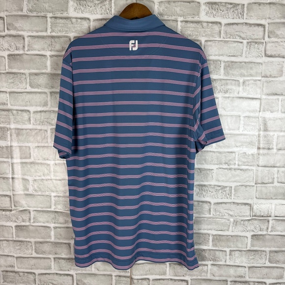 FootJoy Light Blue Pink Striped Performance Button Down Golf Polo Mens LARGE - Picture 4 of 7